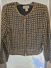 VTG 80s LAWRENCE KAZAR 100 SILK Sequin Beaded Cropped Blazer Jacket Women PS