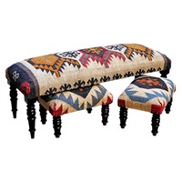 Kilim Upholstered Solid Wood Nest Of 3 Benches Kilim Upholstered Solid Wood Nest Of 3 Benches
