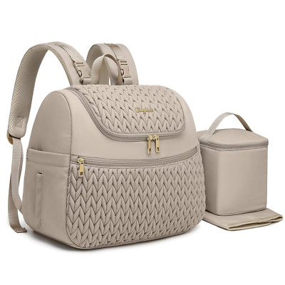Stylish Mini Diaper Bag Backpack with Cooler for Working Moms - Khaki