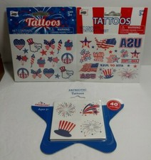 Patriotic USA Flag Tattoos, 3 Packs Total 77 Tattoos Sports Party July 4th New