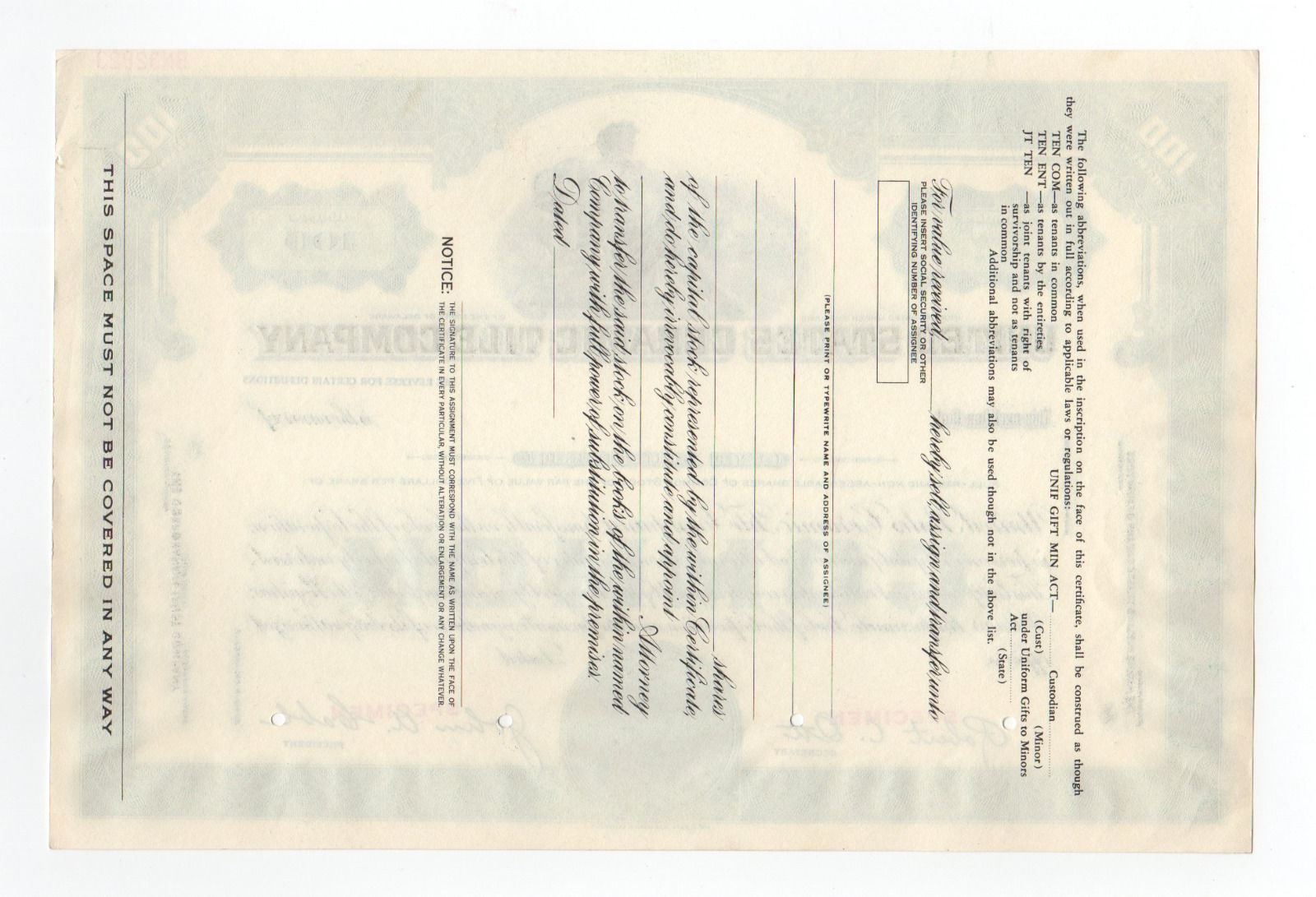 SPECIMEN United States Ceramic Tile Company Stock Certificate eBay