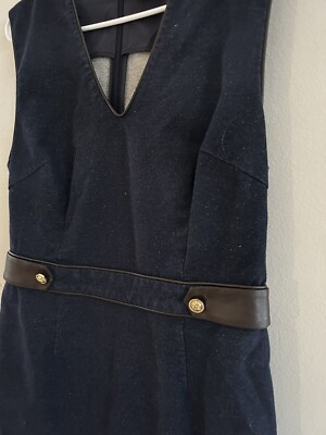 Tory Burch Leather Trim Stretch Denim Fit Dress | Size 12 | eBay