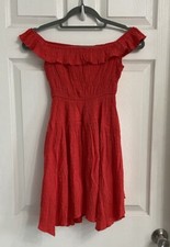 Urban Outfitters Off Shoulder Mini Dress Size XS Red Handkerchief Hem NEW Tag