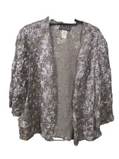 NWOT Alex Evenings 3X Silver / Gray Lace Open Sequined 3/4 Sleeve Eveing Jacket
