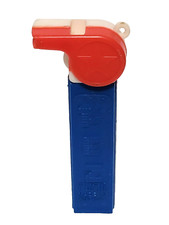 Vtg RARE, No Feet PEZ Dispenser Whistle Red, White w/ Blue Base Hong Kong HTF