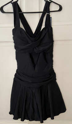 Summer Mae Women's Black Tummy Control One Piece Swimdress Size Large