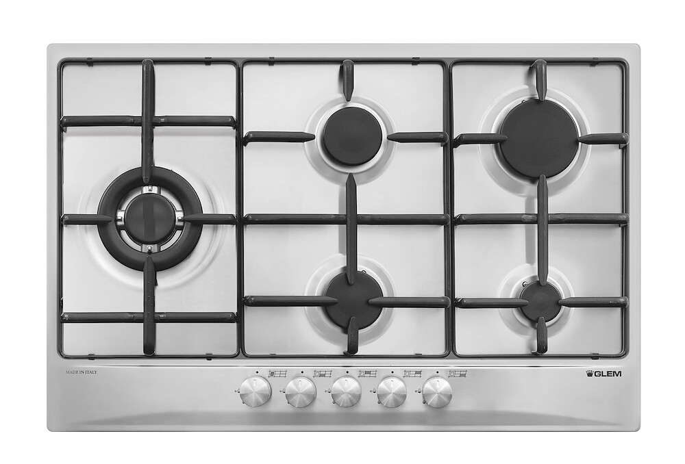 GLEM GT85TIX PIANO COTTURA INOX 75CM 5 BRUCIATORI GRIGLIE SMALTATE
