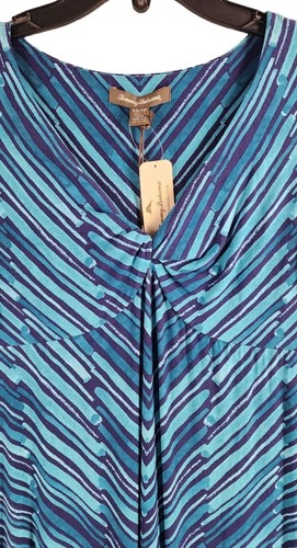 Abito nuovo con etichette prezzo consigliato $168 TOMMY BAHAMA linea Benbow jersey scollo a V blu verde acqua TAGLIA XS - Foto 2 di 16