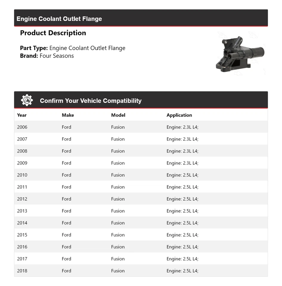 For 2006-2018 Ford Fusion Engine Coolant Outlet Flange 4 Seasons 2007 2008 2009 - Image 2 of 4