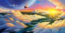 Landscape fantasy art clouds airships vehicle sky Custom Gaming Mat Desk