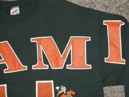 Felpa girocollo vintage anni 90 Miami Hurricanes Decotex grande Spellout taglia XL - Foto 3 di 8