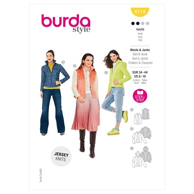 Burda 6114 Weste Jacke fehlt Schnittmuster Größen 8 - 18 Fähigkeit: EINFACH