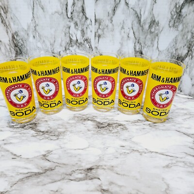6 Georges Briard Drink Glasses Arm & Hammer Logo 5.5'' Tall 2.75'' Round MCM Art