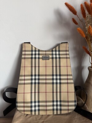 Womens Authentic Burberry Backpack Bag Nova Check Waterproof 100% Leather  UK
