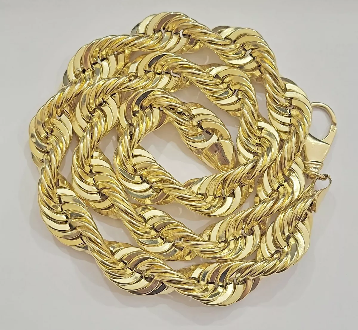 10K Yellow Gold Rope Chain Necklace 15mm Thick 26 Diamond Cut