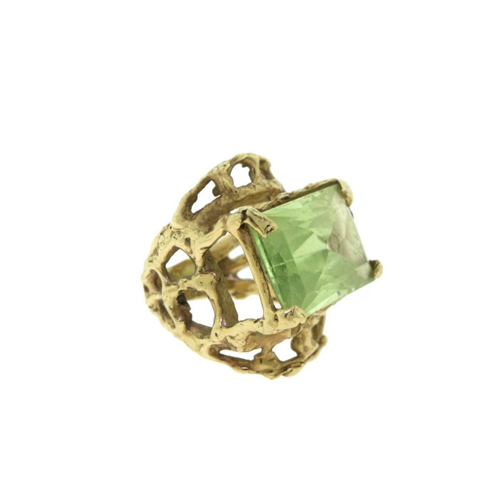 Large Rectangular Green Topaz Estate Yellow Gold … - image 3