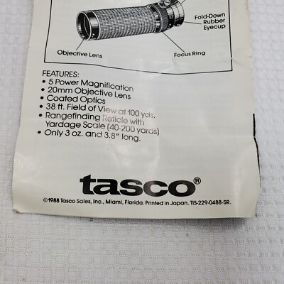 Vintage Tasco Golf Scope 5 x 20 mm Model 514 38FT/100YDS 12.8/100