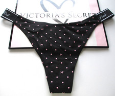 VICTORIA'S SECRET PINK Cotton Logo High Leg Thong Panty VS Black Polka Dot S M L