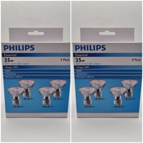 Philips Essential 35W GU10 Dichroic Halogen Spot Light Dimmable 470Lm- 2 X4 Pack - Picture 1 of 4