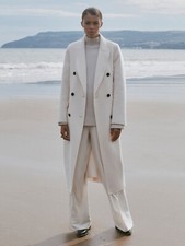 Reiss Arla Relaxed Wool Blend Blindseam Belted Coat Jacket In Cream Uk Size 6