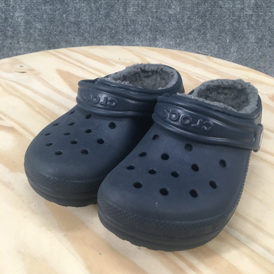 Zapatos Crocs Juveniles 1 Clásicos Forrados Zuecos Azul Punta Redonda Imitación Piel Comodidad Logo Foto 3 de 4