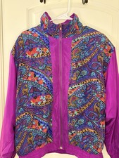 VTG Retro Paisley Windbreaker Large Shoulder Pads Colorful Lavon Cheerful Corp