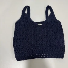 Vince Crochet Knit Tank Top Navy Blue Sleeveless Casual XS