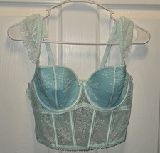 Victoria s Secret NWT Blue Lace Bustier Corset Sheer Boned Top LARGE
