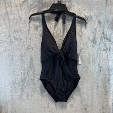 Vince Camuto Womens Black Halter Tie Front Knot One Piece Swimsuit V91710 New 10