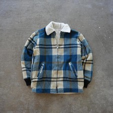 1960s plaid Woolrich bomber jacket Sherpa lining zipper pockets size large Talon