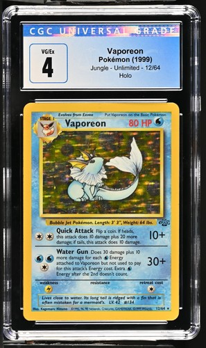 CGC 4 Vaporeon Holo Jungle Unlimited 12/64 Pokemon 1999 - Imagen 1 de 2