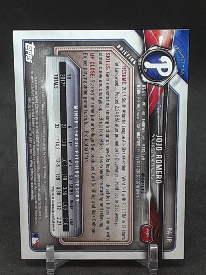 JOJO ROMERO 2018 BOWMAN BLUE AUTO 1ST BOWMAN #64/150 PHILLIES QQ - Image 2 of 2