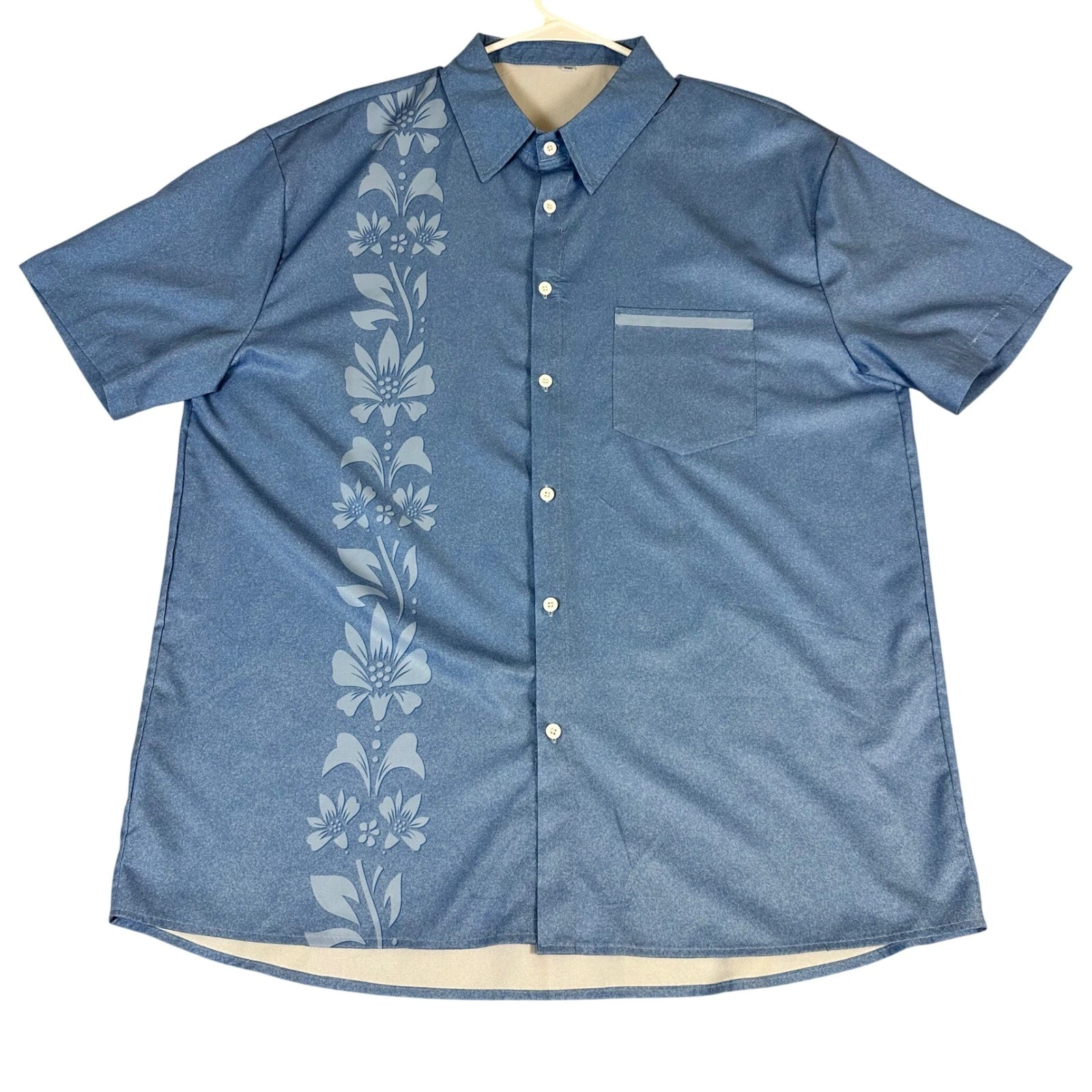 Mens XXL Blue Floral Graphic Short Sleeve Button Down Shirt Tropical Casual XXL
