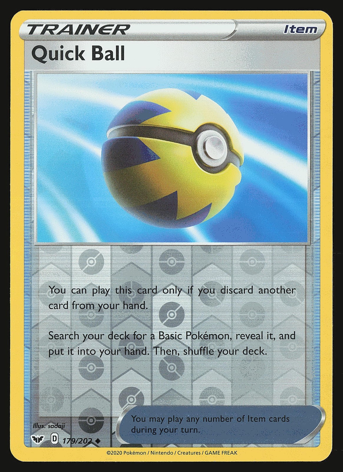 SWSH01: Sword & Shield Base Set Quick Ball #179/202 Reverse Holo Pokemon Card