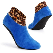 Women Men Lined Winter Warm Leopard Bed Non Slip Home Indoor Slipper Floor Socks