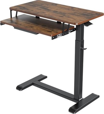 Überbetttisch verstellbar rollbar Laptoptisch mit Schublade Tastaturablage Nussbaum
