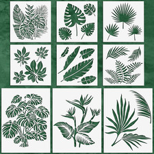 9 Tropical Stencils, 9.8 x 9.8 Inches, 13.8 x 10.2 Inches, Leaves