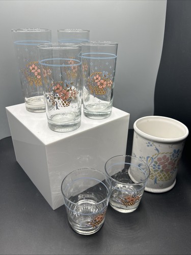 (7) Vintage Glasses Country Basket by Johann Haviland Rare Find! Good Condition!