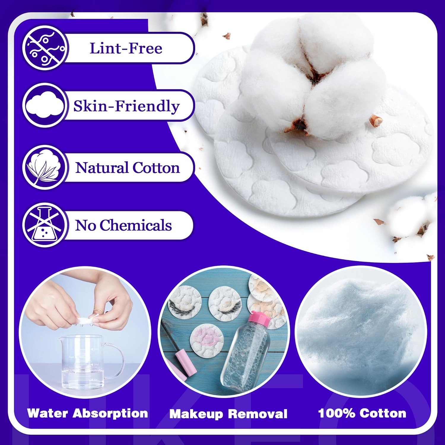 Premium Cotton Pads for Face, 400 Count round Makeup Remover Pads, 100% Pure & N