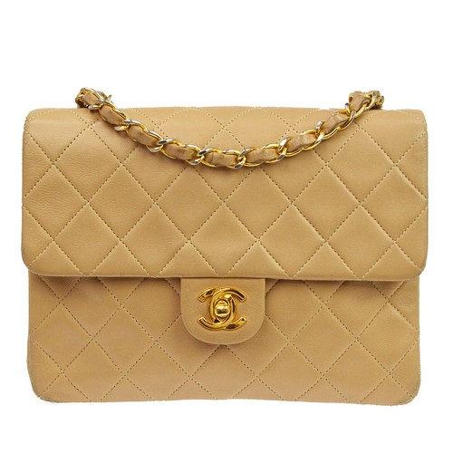 Best09 Chanel Beige Lambskin Classic Square Flap Shoulder Bag 20 KW00176