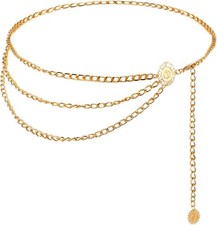 Multilayer Metal Waist Chain, Gold Chain Belt for Women Adjustable Body Waist...