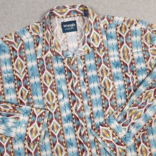 Wrangler Shirt Mens XL Blue Yellow Aztec Western Pearl Snap Loud Rodeo Cowboy