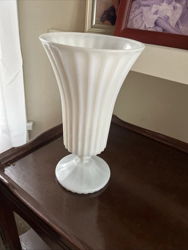 Vintage Milk Glass Tapered Flare 10 1/2 Inch Vase