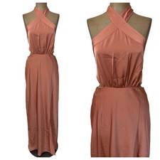 Minkpink Maxi Clay Rose Satin Finlay Halter Dress Tie Back New size Small