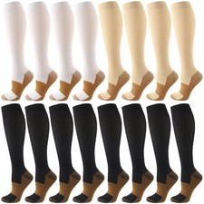 8 Pairs Copper Compression Socks for Men Circulation 15-20 mmHg Knee High Sto...