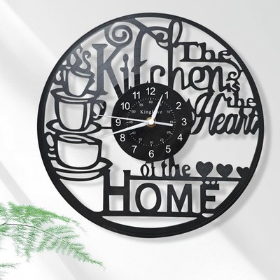 12 Inch Kitchen Vinyl Record Clock, Black Coffee Cup Theme, Wall Decor, Caf