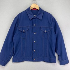 Vintage 70s Denim Shirt Jacket Mens Large Blue Snap Front Thin Trucker Shirt
