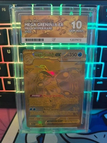 Mega Greninja ex 122/086 Hyper rare Me04: Chaos Rising Holo Ace graded.