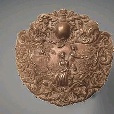 Retro Vintage Art Deco Pewter Jewelery Box Red Velvet Interior Made Japan READ 