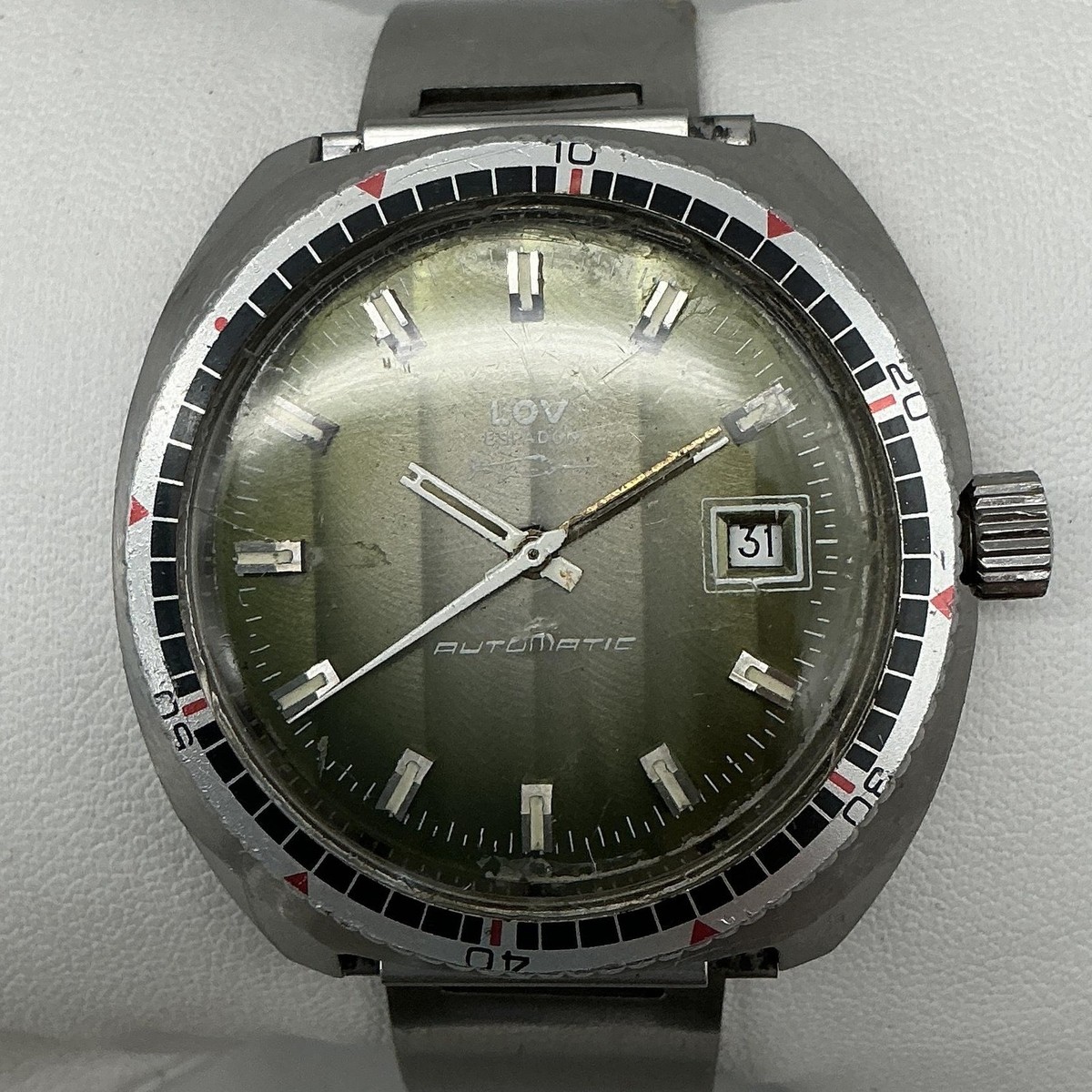 Vintage LOV Mens Watch 40mm Green Dial Automatic Espadon 47320